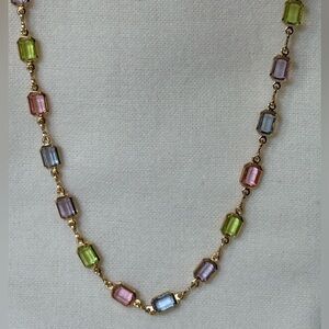 NEW Colorful Pastel Crystal 18k Yellow Gold Necklace